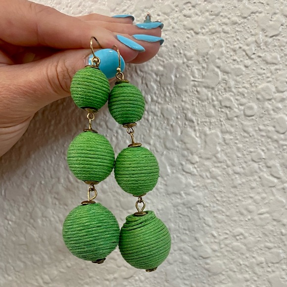 💚Green & Gold Linear Ball Earrings - Picture 1 of 4